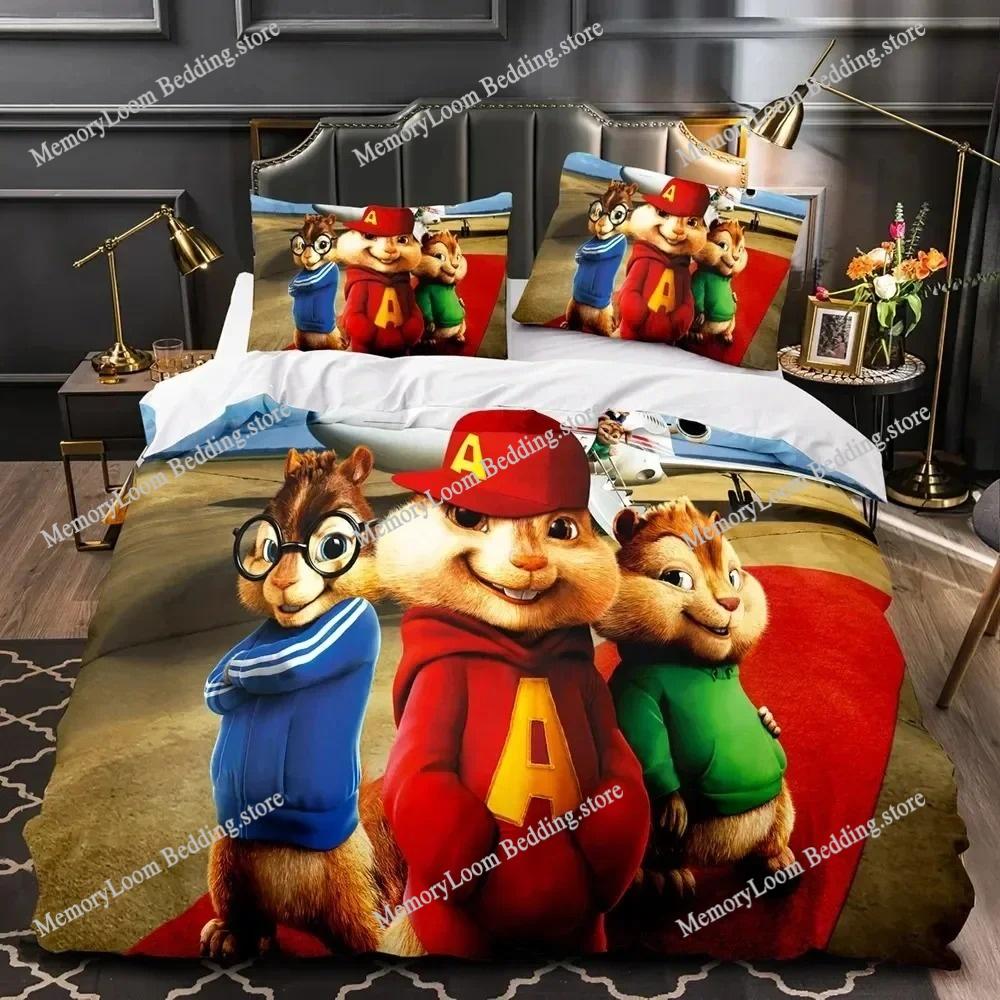 3D Printed Anime Chipmunks Alvin Bedding Set Boys Girls Twin Queen Size Duvet Cover Pillowcase Bed Kids Adult Home Textileextile