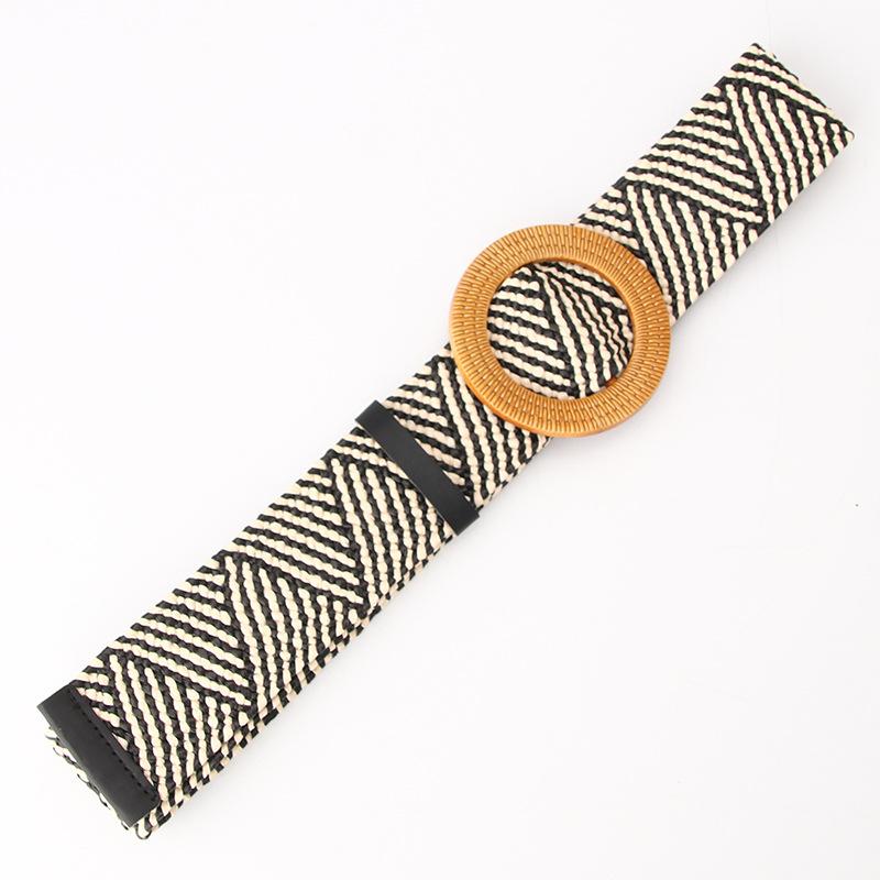 Imitation Grass Woven Women'S Elastic Belt Personalized Large Plastic Buckle Dress Elastic Waist Seal