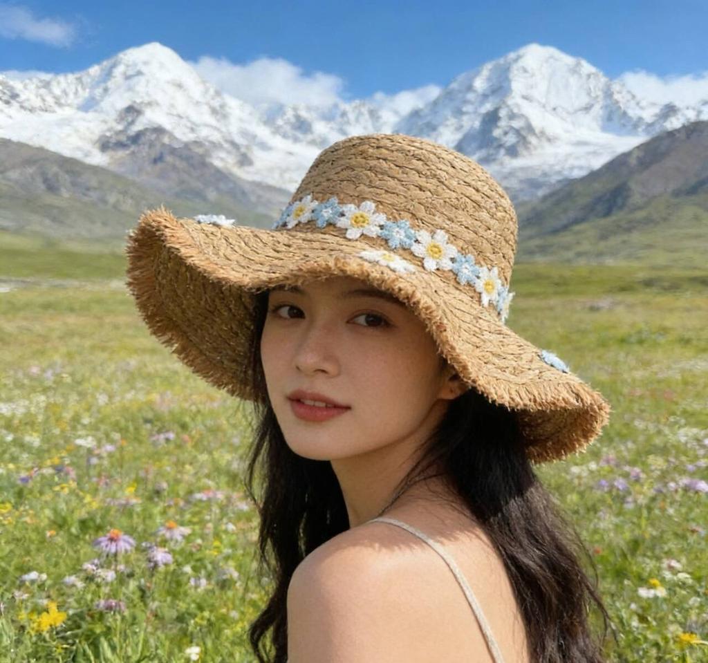 Big-Brimmed Straw Hat Women'S Summer Sunscreen Sun Hat Seaside Vacation Lace Bow Beach Hat Show Face