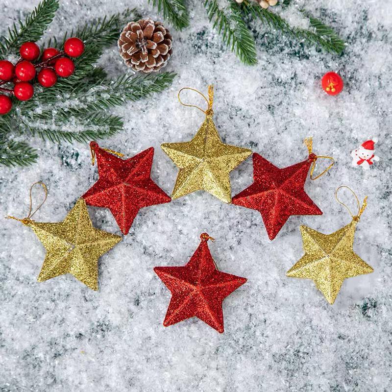 6pcs Trumpet Glitter Five-pointed Star Pendant Christmas Five Pointed Star Pendant