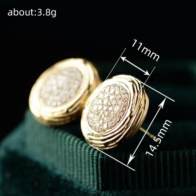 Gold Plated Textured Frame Round Paved Cubic Zirconia Stud Earrings Sparkling Dome Shape Women Luxury Wedding Jewelry Gift
