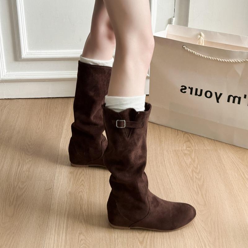 Fashion 2025 Fashion Genuine Leather Long Tube Boots Western Faux Fur Lined Thi Heel Autumn Winter Versatile Slimming Knight Boots