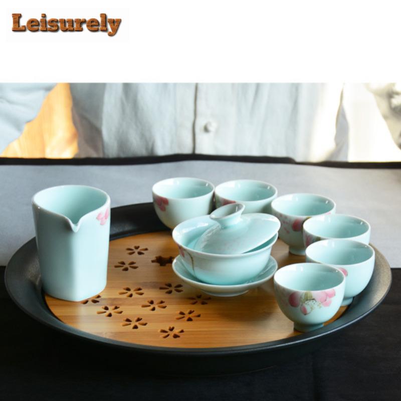 900ML Japanese Bamboo Cover Black Pottery Pot Bearing Holder Plum Blossom Water Storage Tea Tray Circular Dry Soaking Table Gift