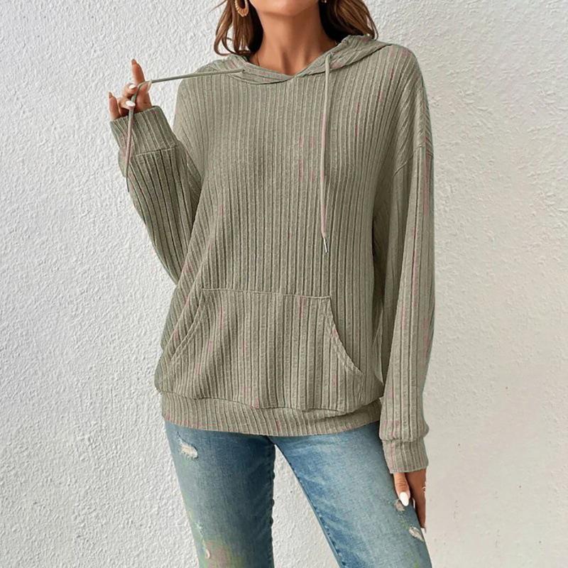 Spring Autumn Women's Casual Long Sleeve Knit Sweater Ladies Fashion Drawstring Hooded Pullover Sweatshirt Tops