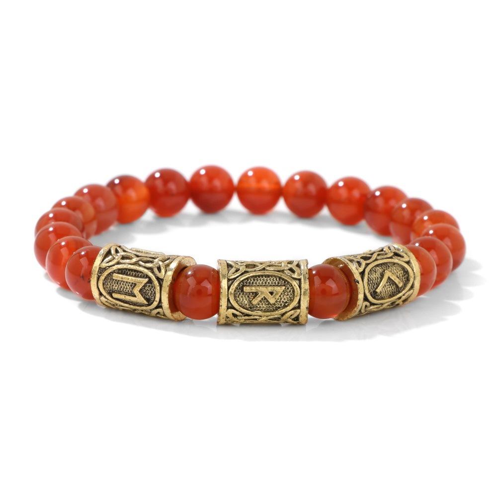 

Viking Rune Stone Bead Bracelet Handwoven Bohemian Ethnic Accessory for Women Men 19cm