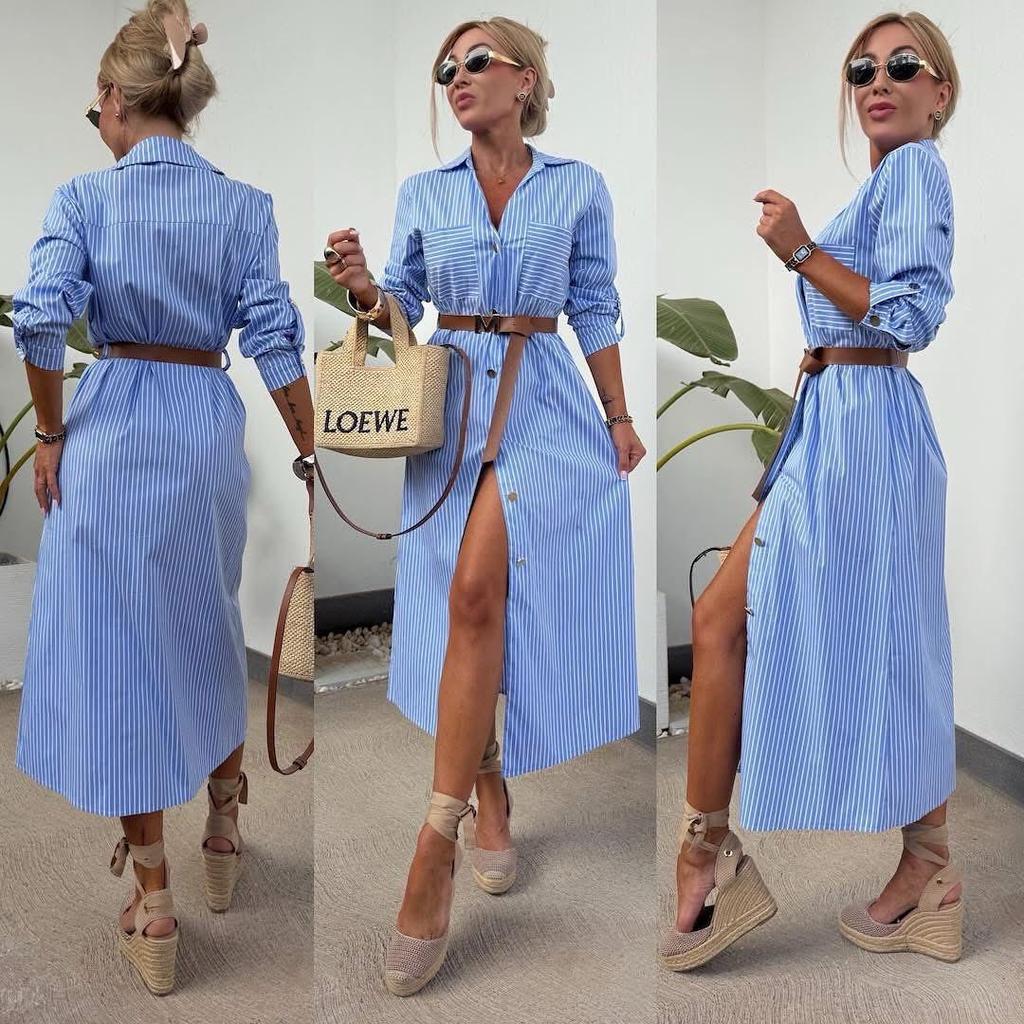 2025 Summer Elegant Striped Slit Dress for Women