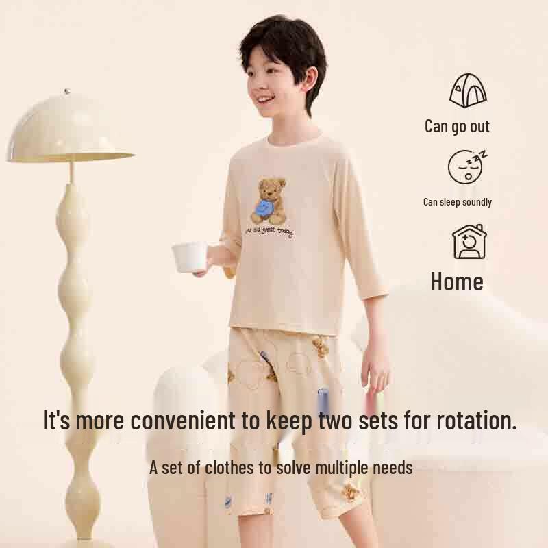 Hongdou Kids 5A Anti-bacterial Modal Cotton Seven-Sleeve Pajama Set