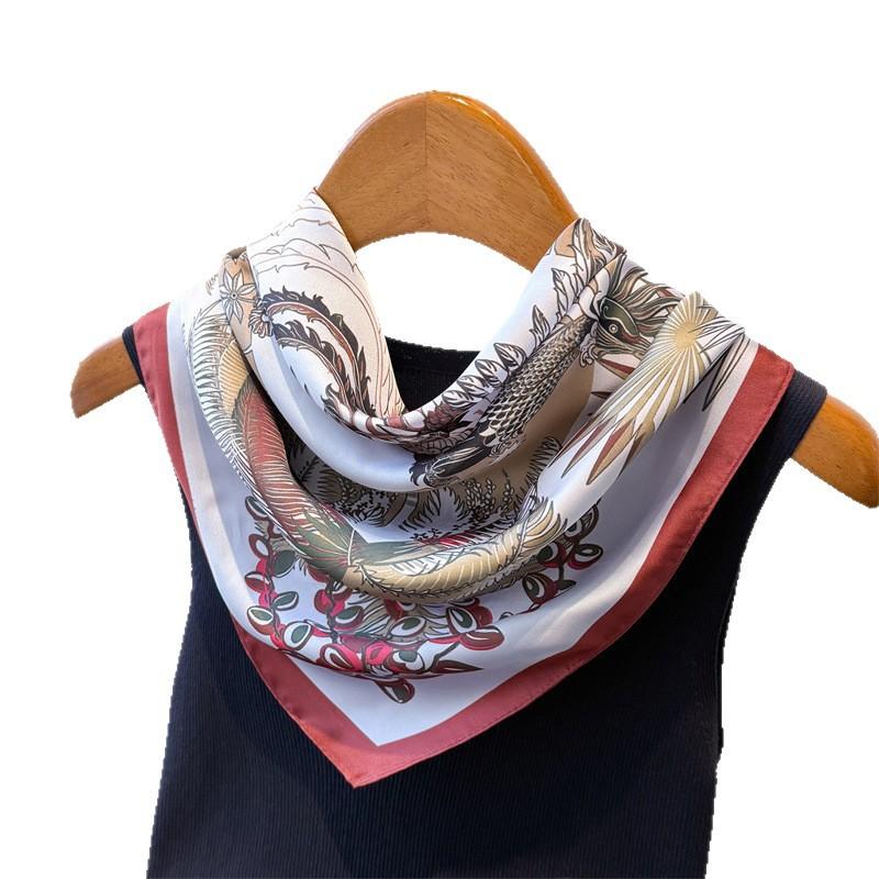 Court Aesthetic Printing High-end Silk Scarf Simulation Silk Square Scarf Shawl Versatile Neck Small Square Scarf Headscarf Scarf Women