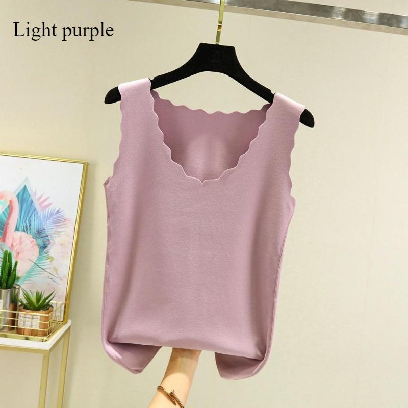 

Бесшовный теплый жилет с V-образным вырезом на зиму, утягивающий и утолщающий, женский новый модный однотонный топ больших размеров 2XL светло-фиолетовый