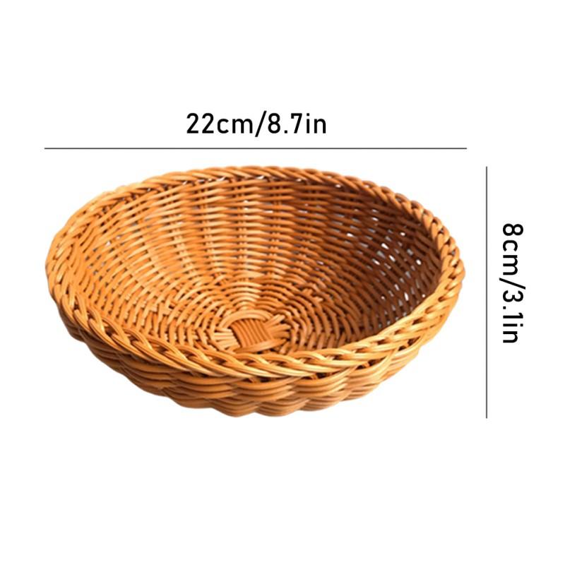 22/25cm Round Natural Fruit Baskets Food Storage Bowl Decorative Rattan Wicker Serving Basket For Dessert Snacks Bread Baskets