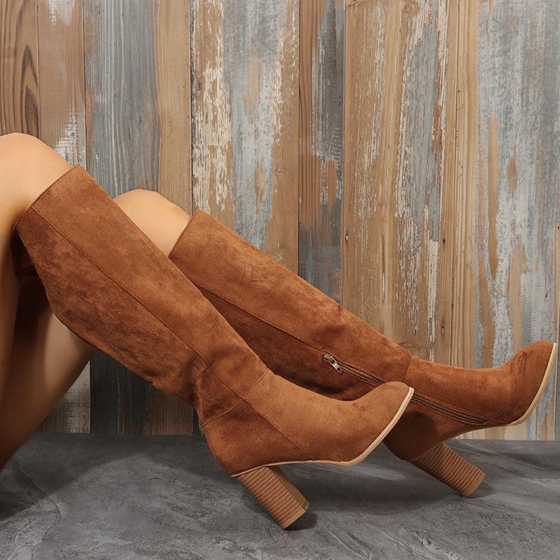 Sagit Women Fashion Casual Vintage Retro Long Knee-High Cowboy Boots Square Heel Shoes