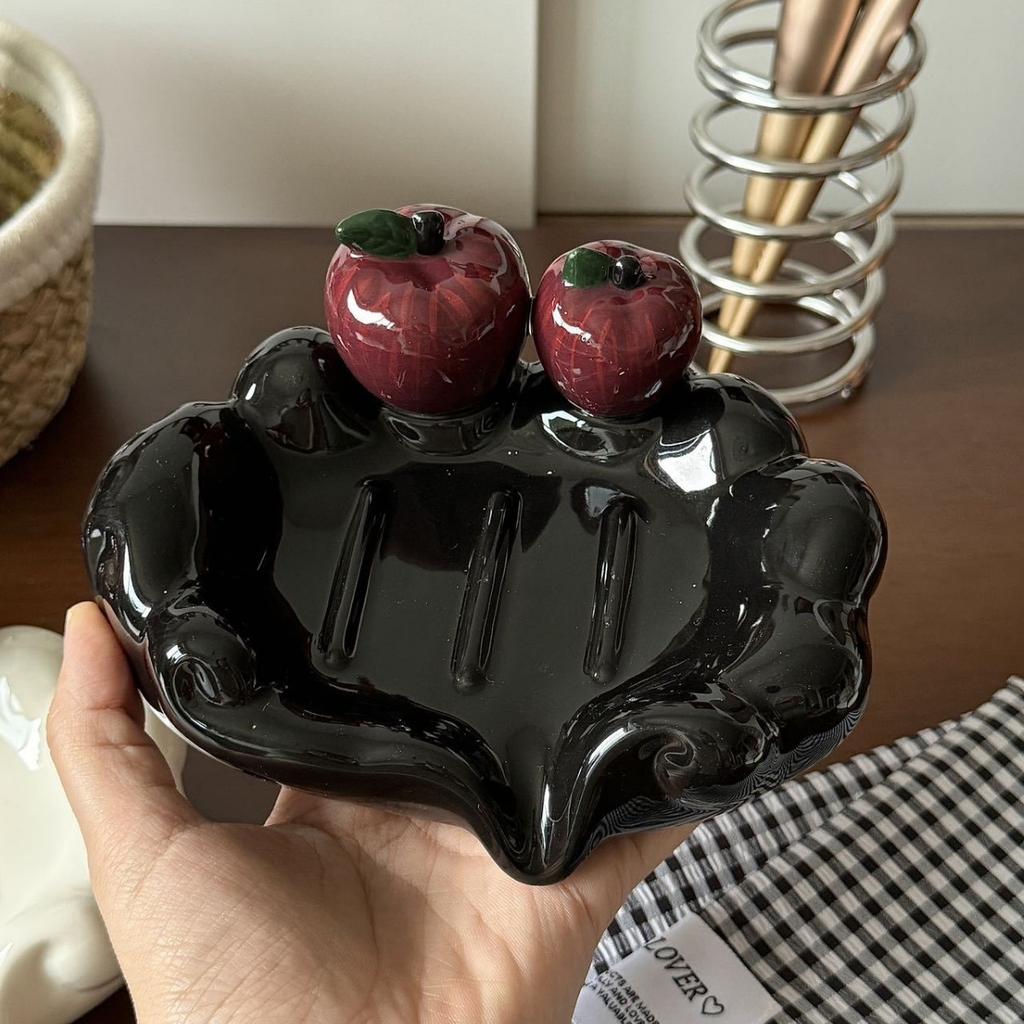 Luxury Ceramic Soap Dish with Drainage, Apple-Shaped Soap Holder for Bathroom Sink Countertop, Home Soap Tray