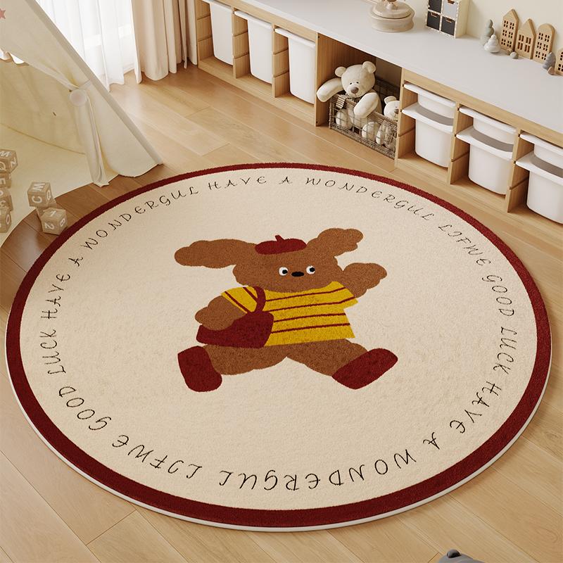 Cartoon Style Bedroom Decor Round Carpet Thick Plush Carpets for Living Room Fluffy Soft Children's Floor Mat Washable Study Rug