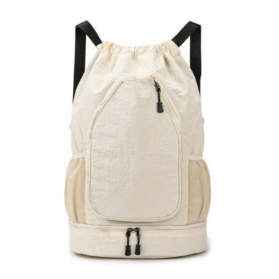 

Drawstring Gym Backpack Sports Bag with Shoe Compartment Racket Pocket Lightweight Daypack for Badminton Tennis Basketball Fitness бежевий