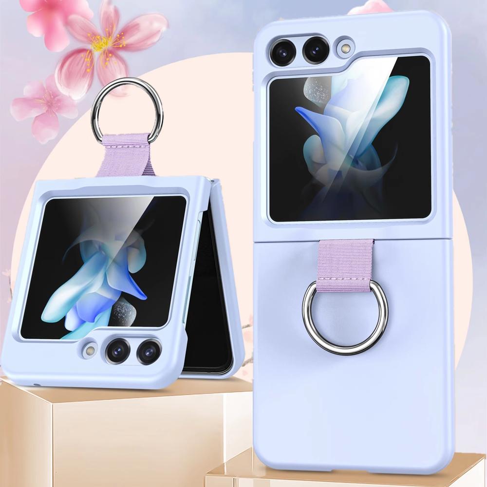 

Матовый однотонный чехол с держателем-кольцом для Samsung Galaxy Z Flip 6 5 4 3 7 ZFlip 7 Flip6 Жидкий силикон Ударопрочный Корейский чехол for Samsung Z Flip 4