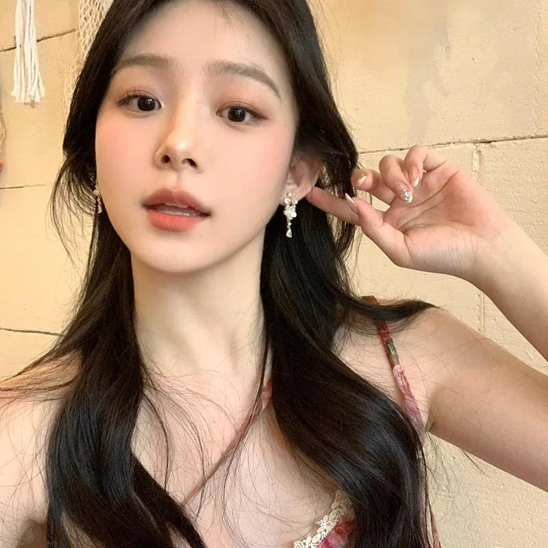 Cute Zircon Flower Tassel Earrings, High-End Lady's Elegant Stud Earrings, Elegant Jewelry for Women, Fashionable Exquisite Gift