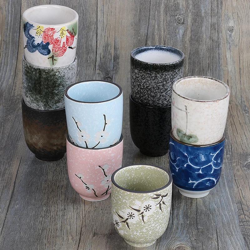 Japanese Tea Water Mug Handy Cup Hand-painted Ceramic Cherry Blossom Cups Creative Rough Ceramic Tea Cups  Coffee Cup