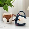 Handcrafted Animal Print Mugs: 15Oz/450Ml Ceramic Fox And Penguin Mugs, Microwave And Dishwasher Safe, Perfect for Coffee, Tea, And More