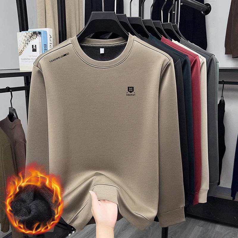 

Men s 2025 Winter Casual Cross-Border Plus Velvet Thickened Hoodie, Round Neck Pullover, Long Sleeve Top 3XL (Recommend 170-185 kg) хакі
