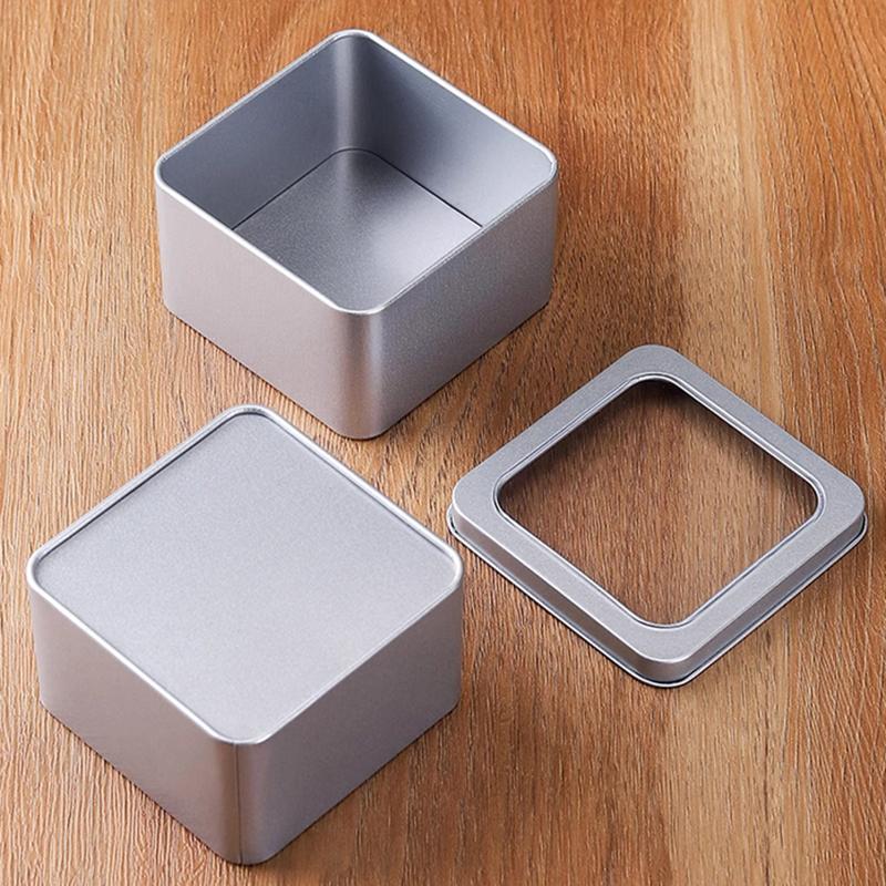 Round Square Tinplate Box Clear Window Iron Storage Box Tea Food Jar Candy Cake Boxes Jewelry Cream Cosmetic Container Empty Pot