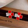 18K Zircon Red Love Flower Stud Earrings Elegant Earrings Women