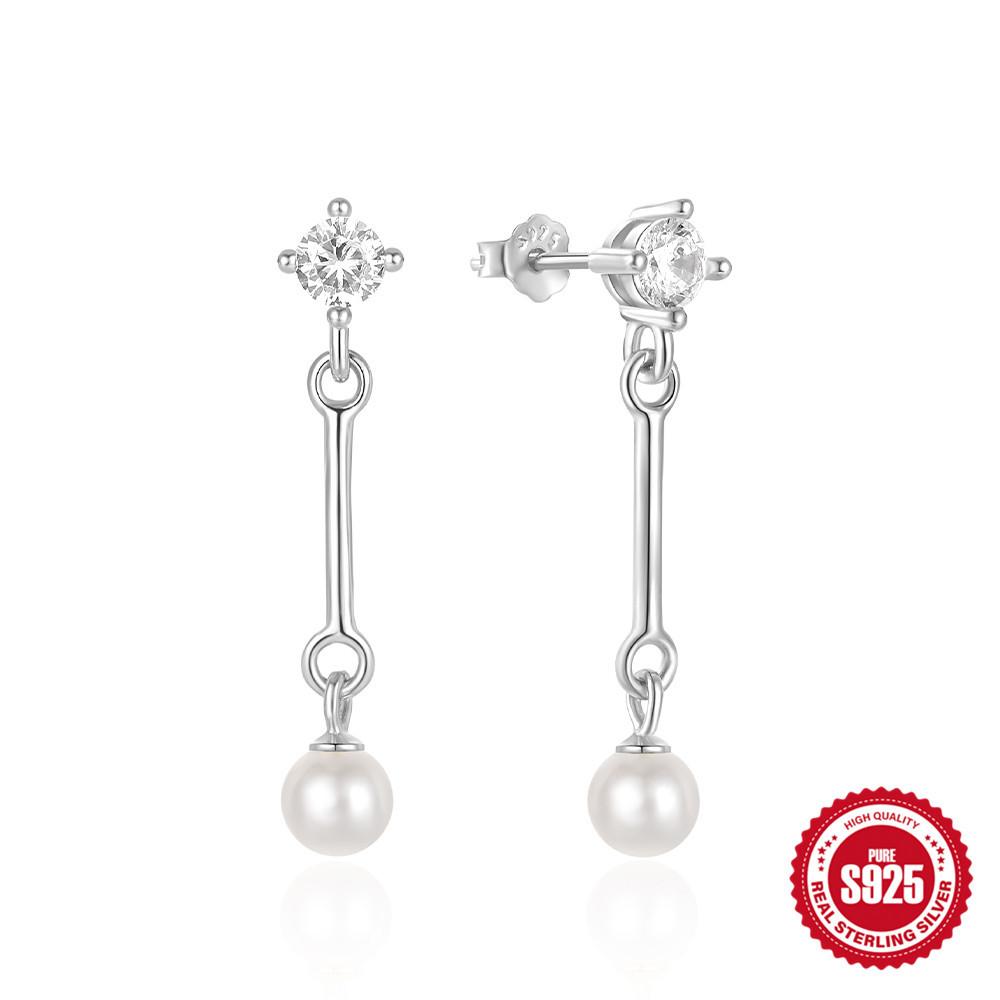 Argent Sterling S925 Asymétrique Ab Mode Vent Chaîne Frangée Boucles d'oreilles Perles Boucles d'oreilles Boucles d'oreilles