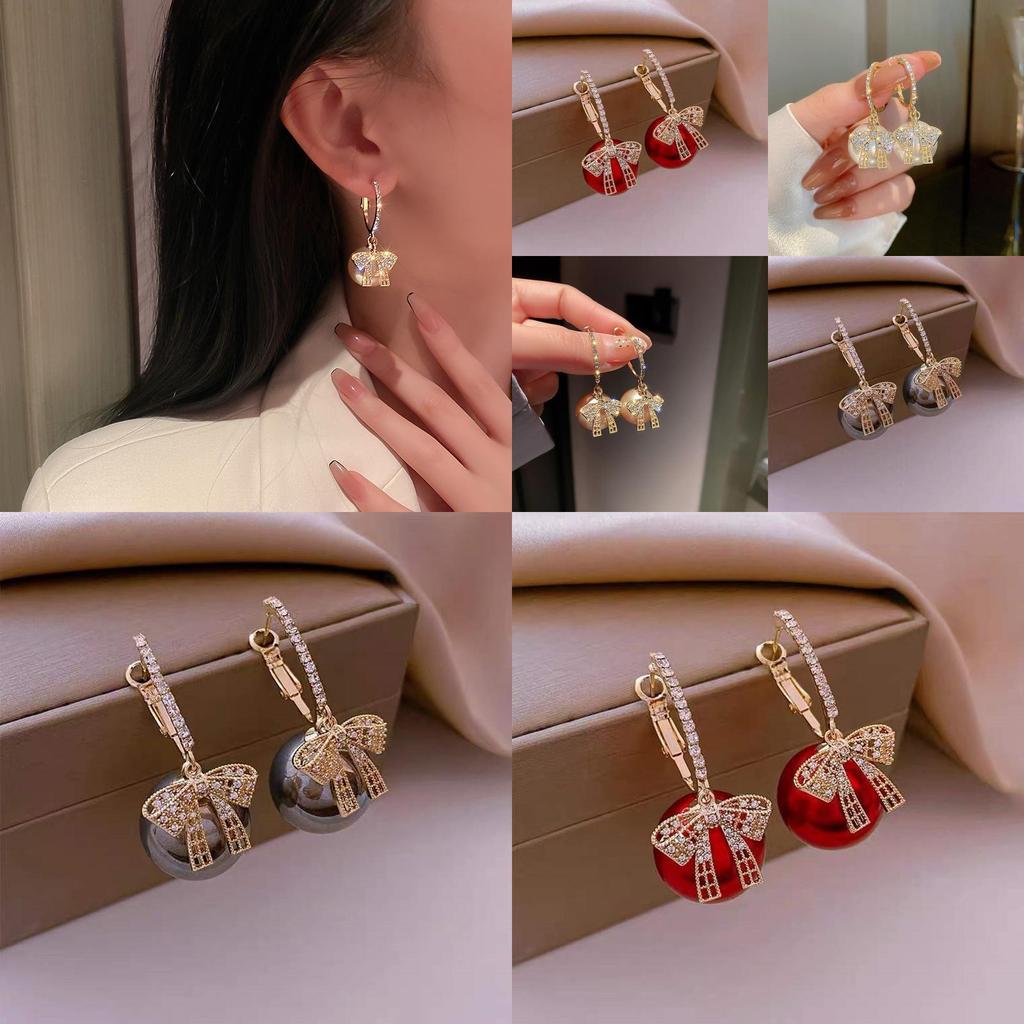 Korean Fashion Butterfly Pearl Hoop Earrings For Women With Electroplated Alloy