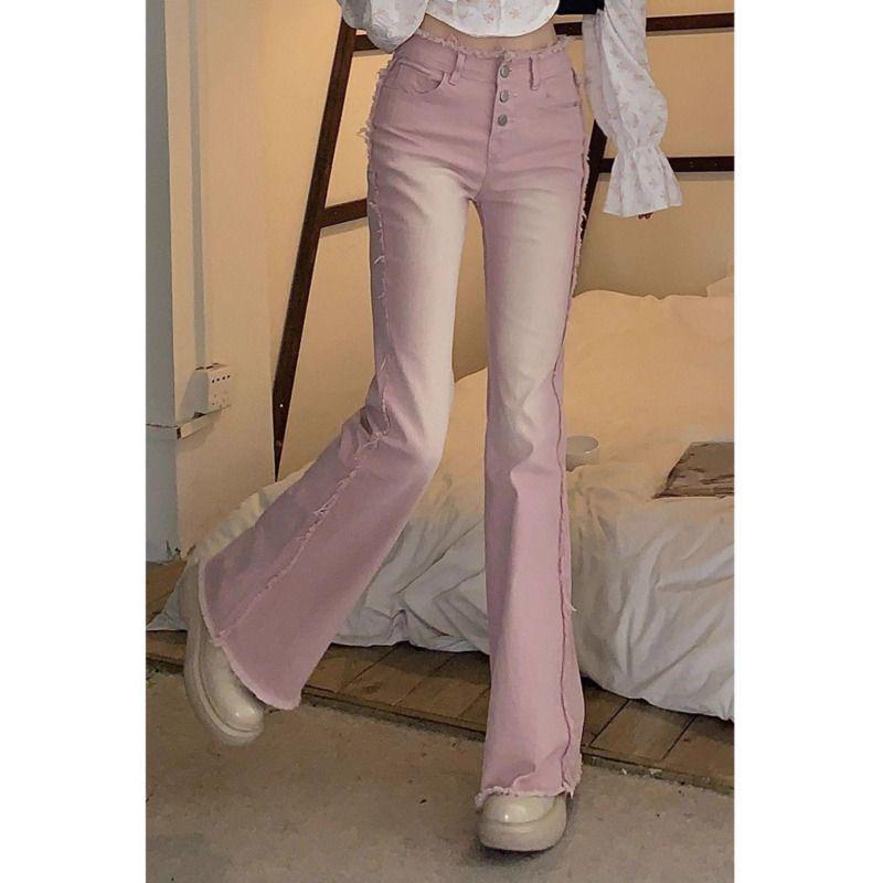 American Pink Women's Elastic High-Waisted Wide-Leg Retro Micro-Flare Jeans