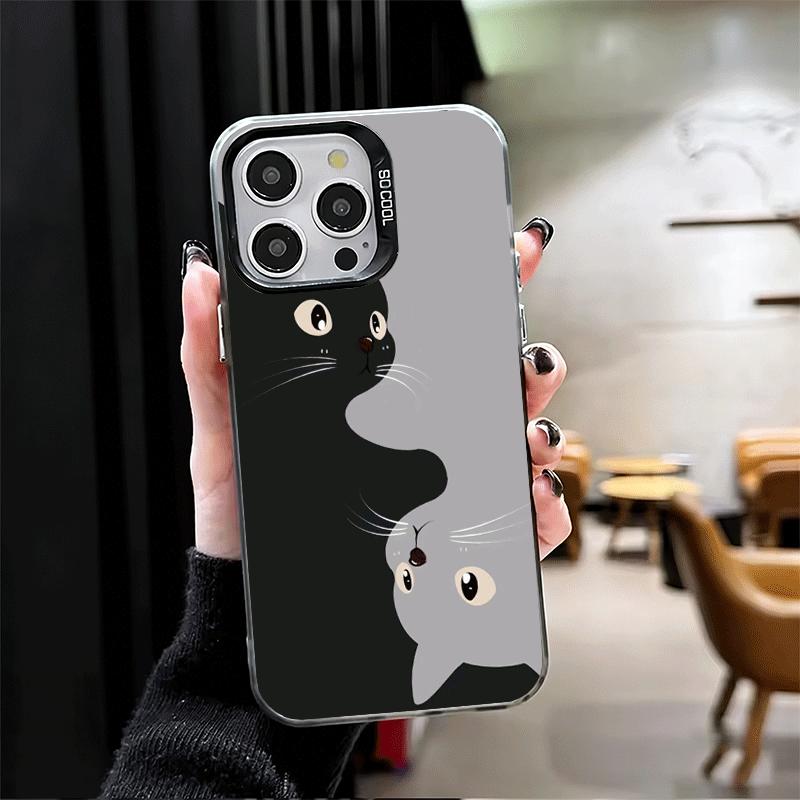 Schwarze Katze Cartoon Niedlich Stoßfest Handyhülle für iPhone 17 Air 16 16E 15 Pro Max 14 Plus 13 Mini 12 Rückseite Anti-Fall Fundas
