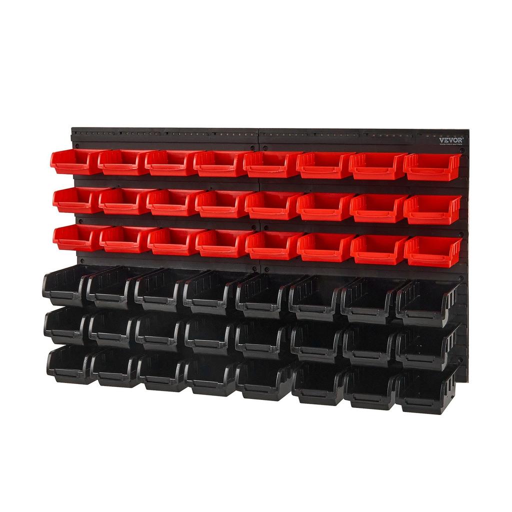 Wall Mounted Storage Bins, 48-Bin Parts Rack Organizer Garage Plastic Shop Tool with Wall Panels, Tool Organizer for Nuts, Bolts, Screws, Nails,