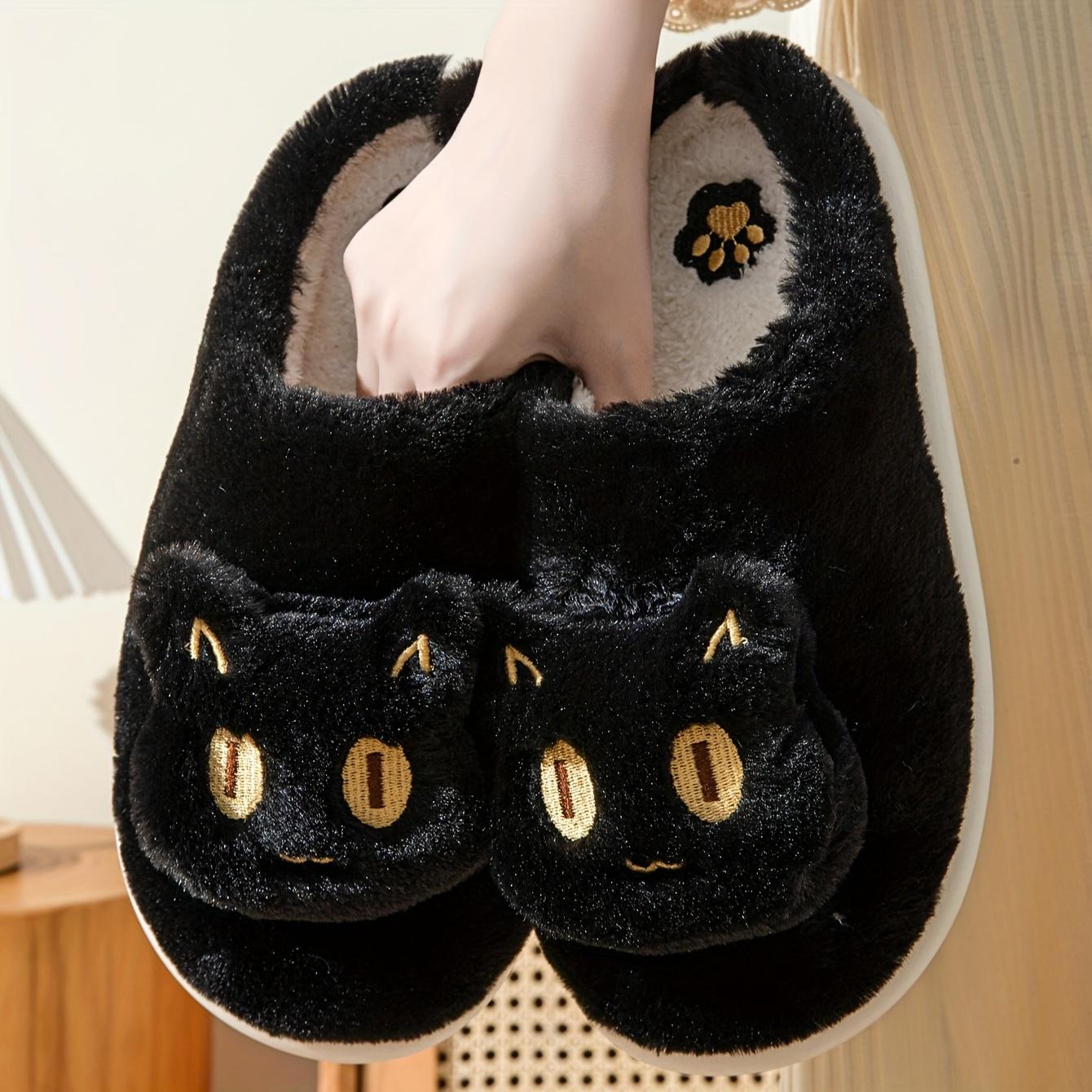 

Милые мультяшные зимние тапочки с котиком, закрытый носок, супермягкие плюшевые теплые туфли, уютные комнатные оригинальные тапочки 38-39 чёрный
