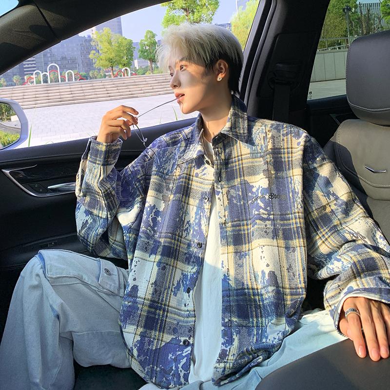 

Wukong Goods американская ретро-рубашка в клетку с длинными рукавами, мужская и женская весенняя модная брендовая рубашка Niche High Street Casual 3XL синий