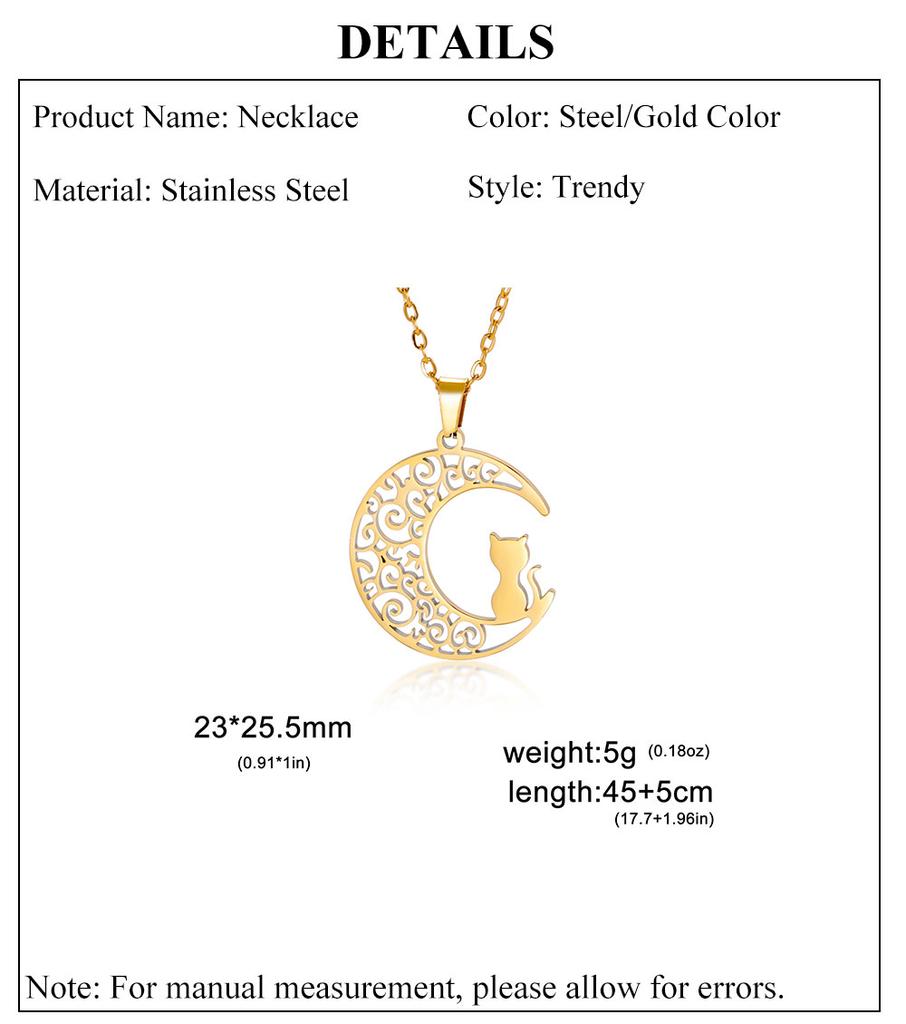 Cazador Crescent Moon Cat Pendant Necklaces for Women Animal Kitten Filigree Neck Chain 2026 Stainless Steel Jewelry Gift Trend