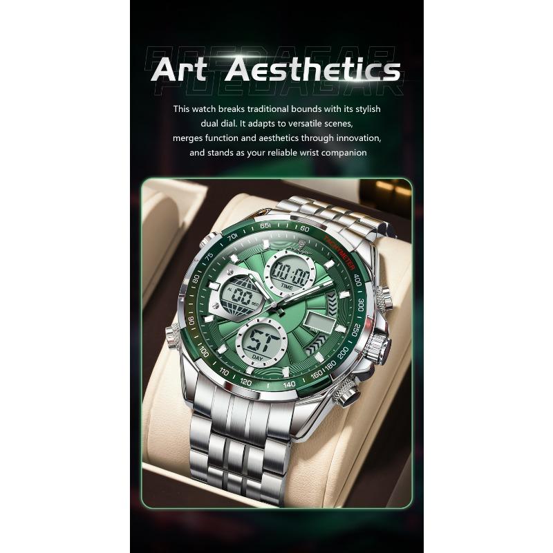 POEDAGAR Clock Waterproof Electronic LED Luxury Watches Dual Time Display Digital Stainless Steel Quartz Watch