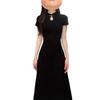 Temperament New Chinese Style Black Cheongsam Dress Women's New Summer Waist Dress Small Man