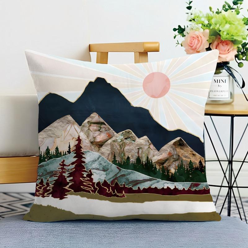 Simple Mountain Print Decorative Pillowcase Bedroom Living Room Square Cushion Pillowcase