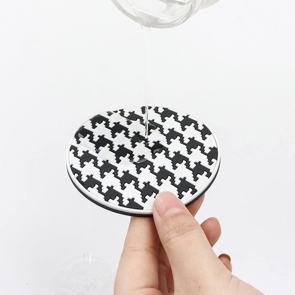 Car Coasters for Cup Holder Silicone, Car Cup Holder Coasters Pack of 2, Fashion Black White Checkerboard Gird