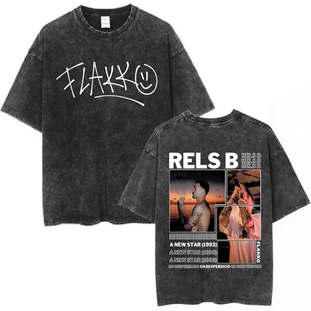 Rapper RELS B Skinny Flakk Tour Vintage Gewaschenes T-Shirt Herren Kleidung Hip Hop Übergroßes Kurzarm-T-Shirt Baumwoll-T-Shirts