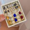 Three-Piece Vintage Distressed Crystal Geometric Open Ring - Women's Niche High-End Hand Jewelry