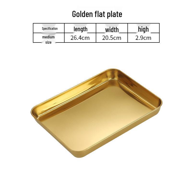 Korean Style Stainless Steel Gold BBQ & Grilling Plate - Versatile Rectangular Tray for Rice, Noodles, Steaming, and Snacks