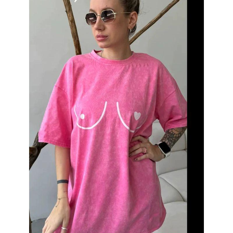 New Printed T-shirt Western Style New Fashion Washed Old Casual Loose Print T-shirt Top