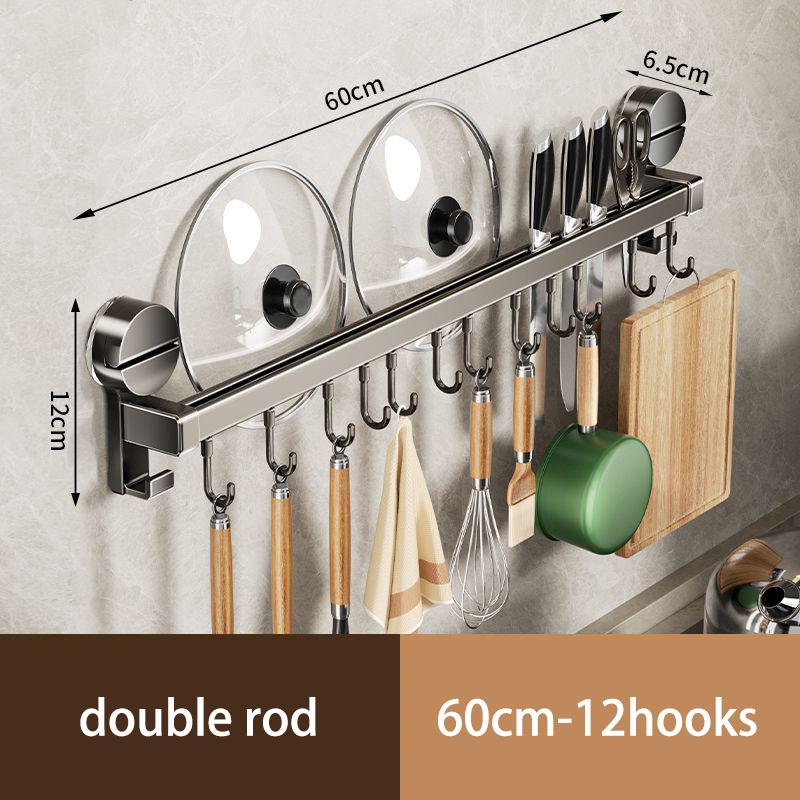 Gun Grey Suction Cup Kitchen Hook Punch-free Storage Rack Hanging Rod Pot Lid Spoon Shovel Wall Hanging Rag Shelf
