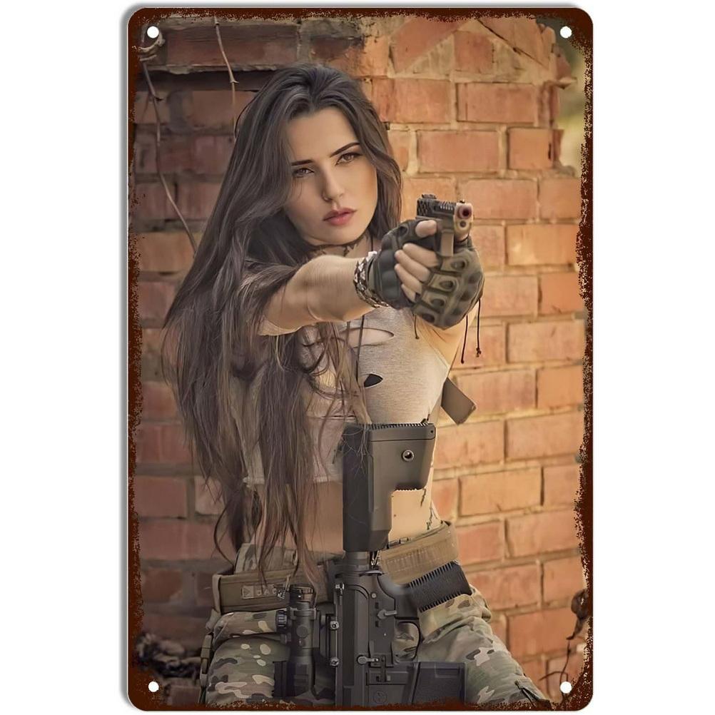 

Pinup Military Metal Tin Signs Plaque Wall Decoration Vintage Art Posters Iron Painting for Man Cave Home Cafe Garden Club Bar 20x30cm（7.8x11.8inch）
