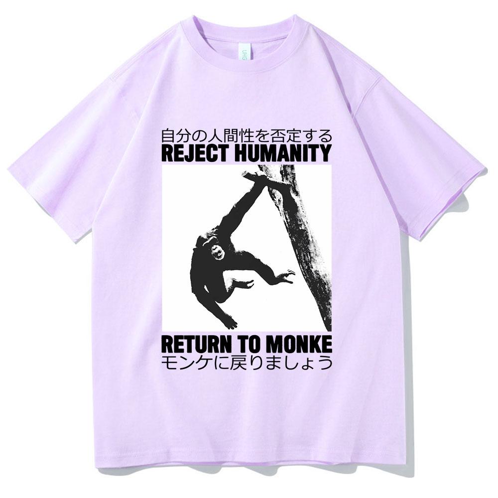 Rejeter l'Humanité Retourner au Singe T-shirt Mignon Drôle Meme Singe Japonais Impression Graphique T-shirt Homme Coton T-shirts Oversize