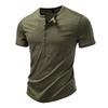 New Design Men's Summer Solid Color T-Shirts Bamboo-Handled Henry Collar Casual Button Short Sleeve Top Tees Hip Hop Streetwears