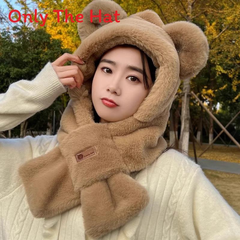 Plush Hooded Scarf For Women With Windproof Neck Cover And Soft Polyester Material