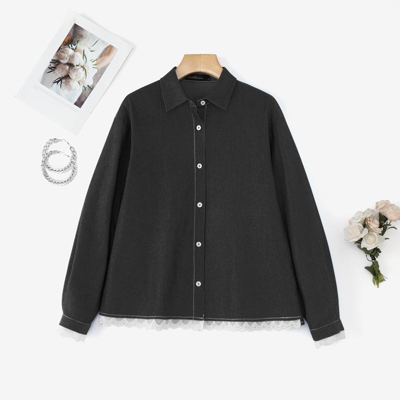 

ZANZEA Женская свободная повседневная блузка с отложным воротником и длинным рукавом 5XL чёрный