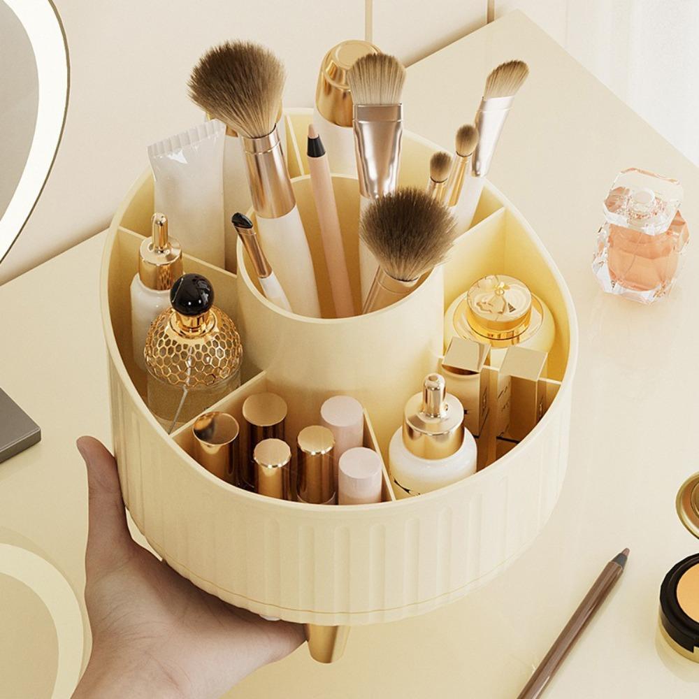 PP Makeup Brushes Storage Box 7 Slot 360° Rotating Cosmetic Brush Holder Multi-Functional Dustproof Desktop Storage Rack