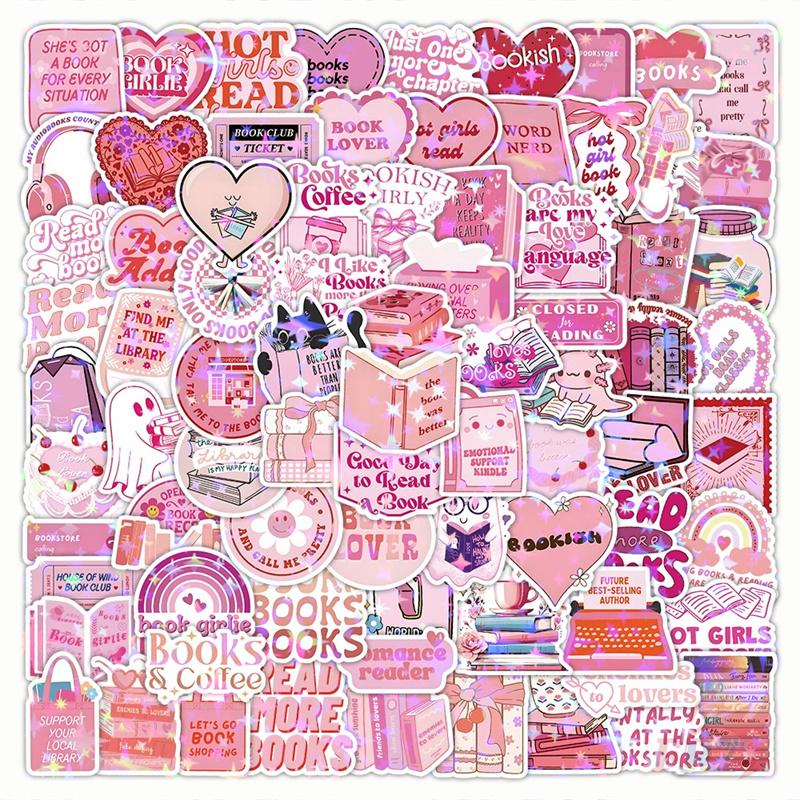 50Pcs/100Pcs Pink Reading Shiny Stickers DIY Fashion Waterproof Doodle Decals Stickers