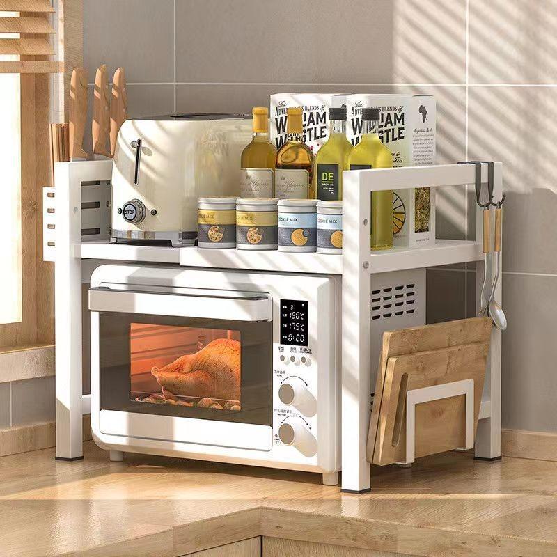 Microwave Oven Rack, 1/2 Tier Expandable Microwave Stand Countertop Kitchen Utensils Tableware Storage, Carbon Steel Over Microwave Shelf Countertop